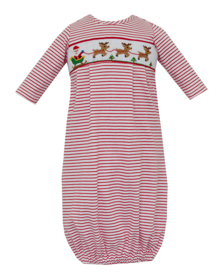 Boy's Santa's Sleigh Smocked Red Stripe Knit Sack Gown