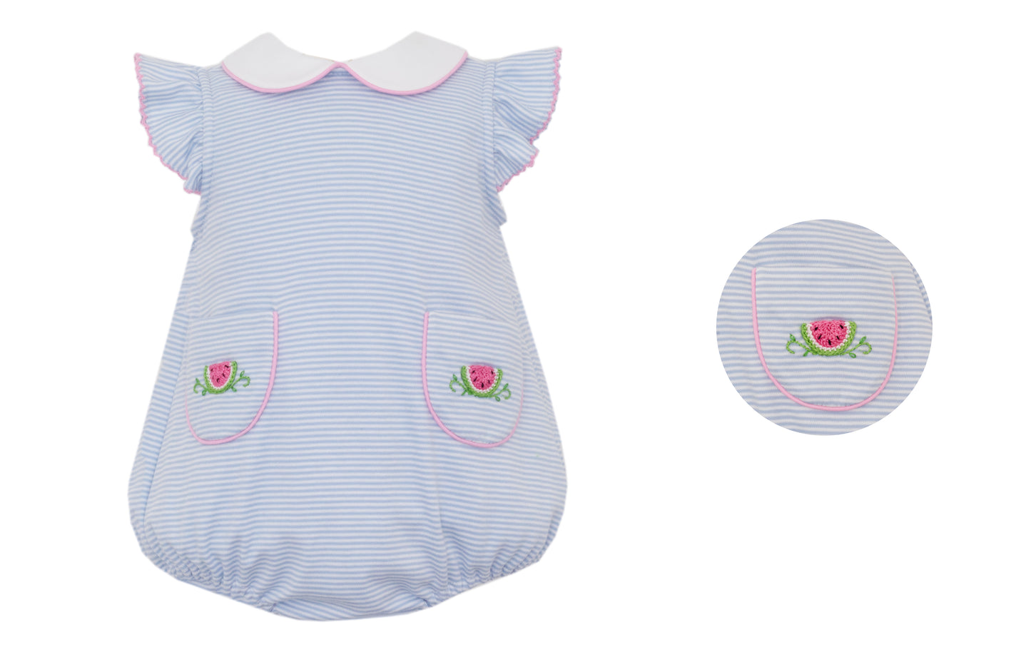 Watermelon Pockets Blue Stripe Knit Bubble