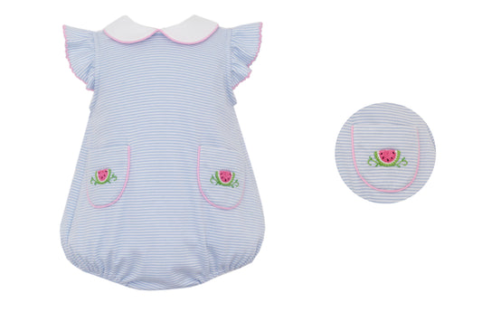 Watermelon Pockets Blue Stripe Knit Bubble