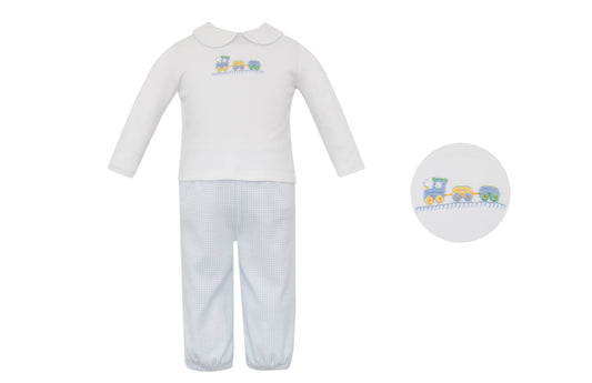 Train Blue Gingham Knit Pant Set