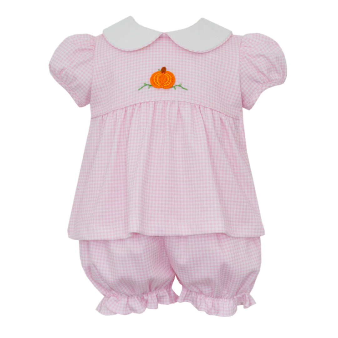 Girl's Pumpkin Crochet Pink Gingham Bloomer Set