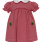 Girl's Christmas Tree Crochet Pocket Red Stripe Knit Collared Dress