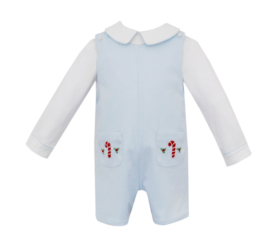 Boy Candy Cane Lt. Blue Knit Short John John & Shirt Set