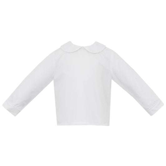 Boy's Long Sleeve Woven Collared Shirt, White Piping
