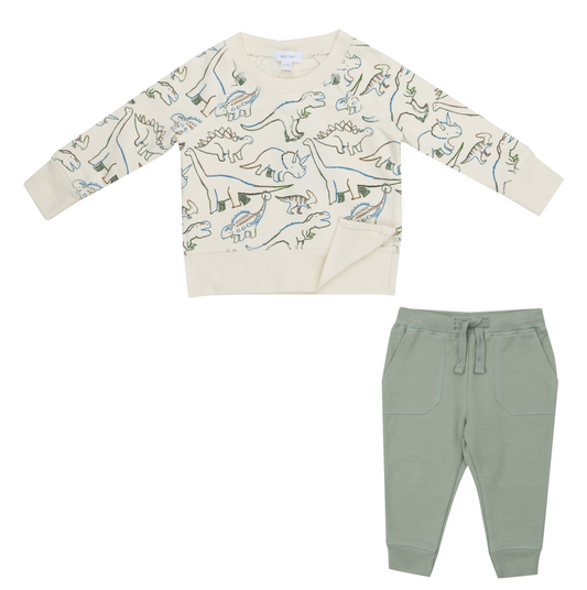 Raglan Sweatshirt Set, French Terry Artsy Dinos