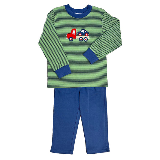 Boy's Flatbed Truck Green & Blue Pants Set