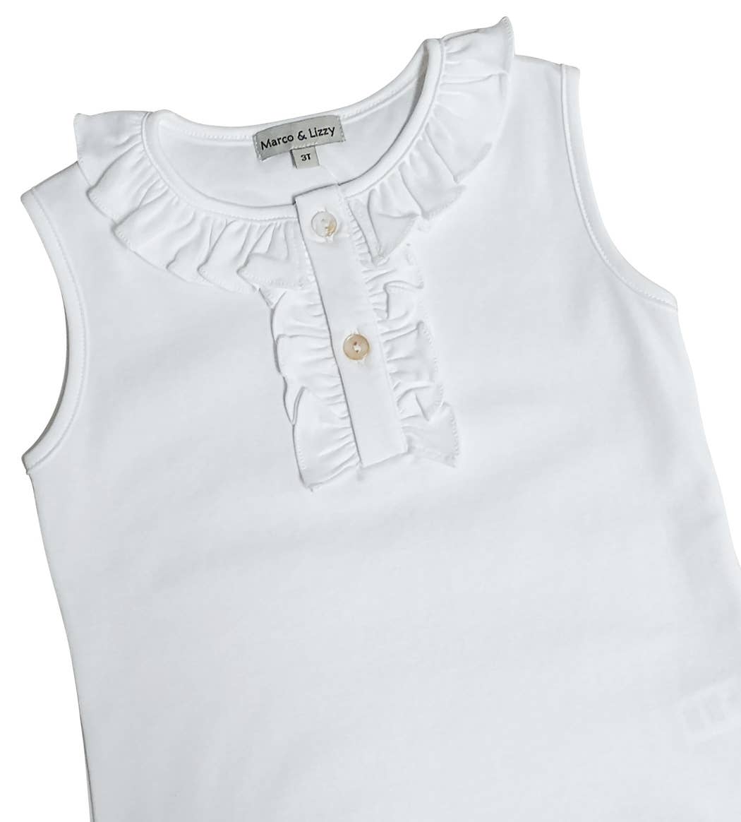 Girl's White Ruffle Neck Sleeveless Top