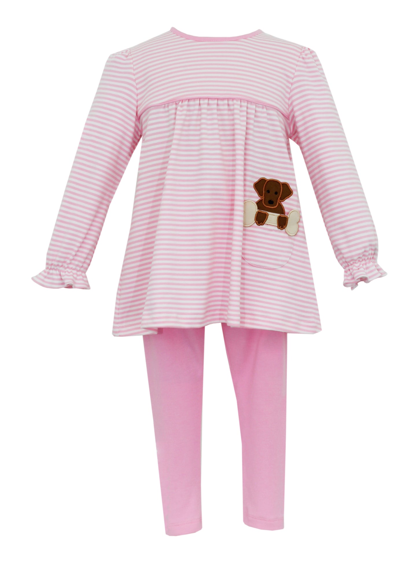 Girl Long Sleeve Pink Stripe Puppy Tunic Set