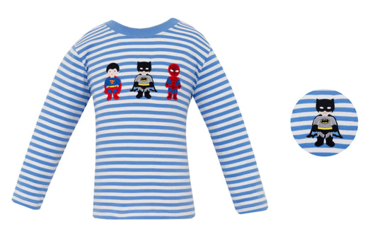 Super Heroes Periwinkle Blue Knit Stripe Boys  T-Shirt