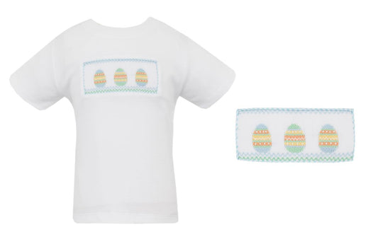 Boy's Easter Eggs Smocked White T-Shirt