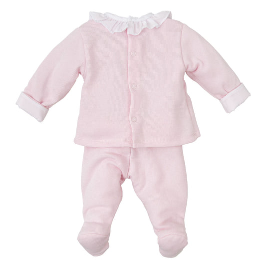 Pink Long Sleeve Smocked Footed Pant Set