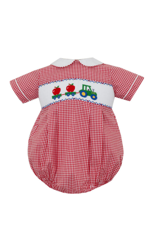 Boy's Apple Smocked Red Gingham Bubble