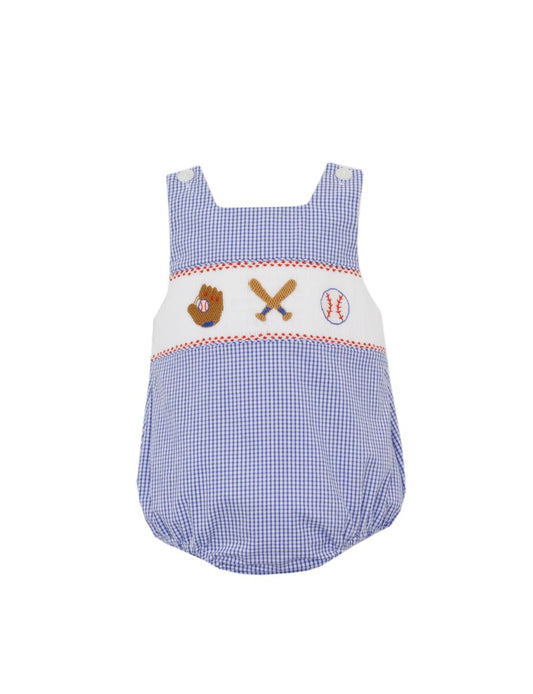 Baseball Smocked Royal Blue Gingham Seersucker Sun Bubble