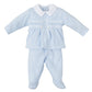 Blue Long Sleeve Smocked Footed Pant Set