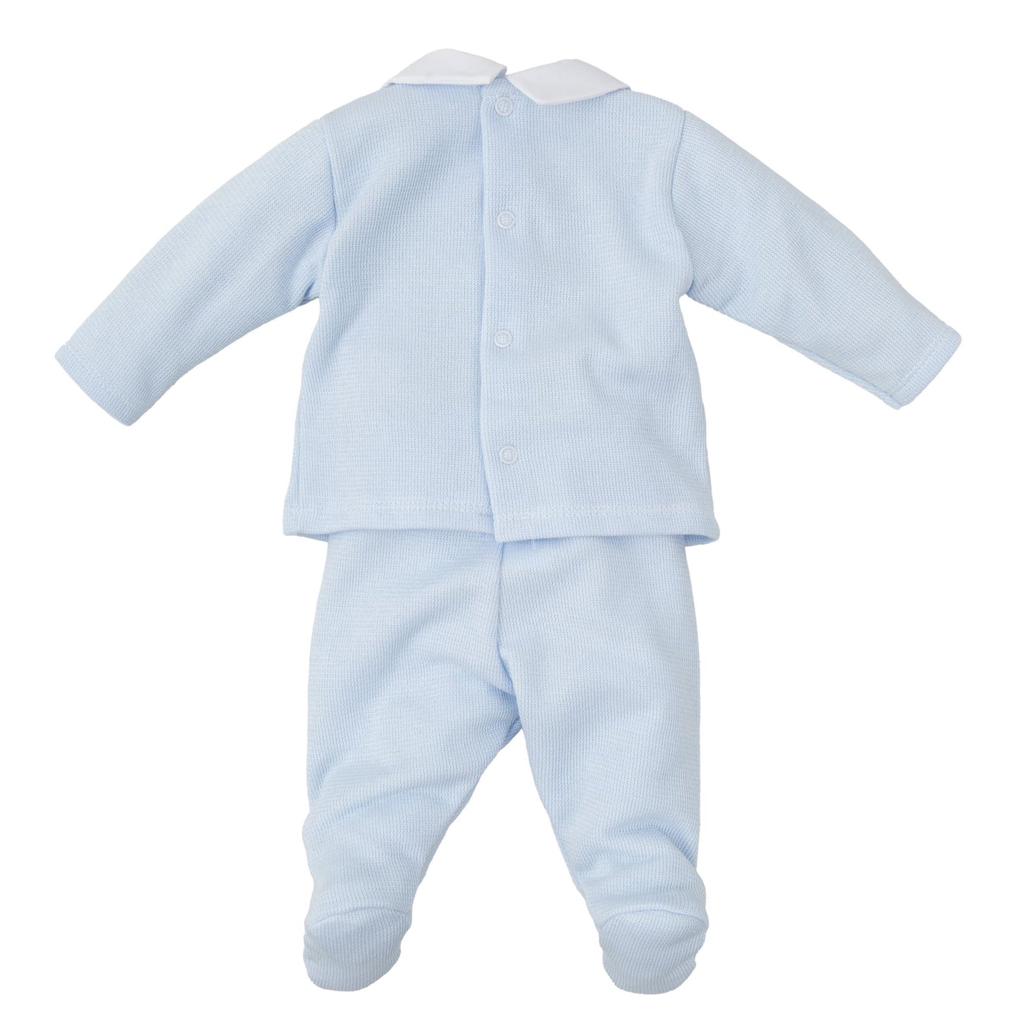 Blue Long Sleeve Smocked Footed Pant Set