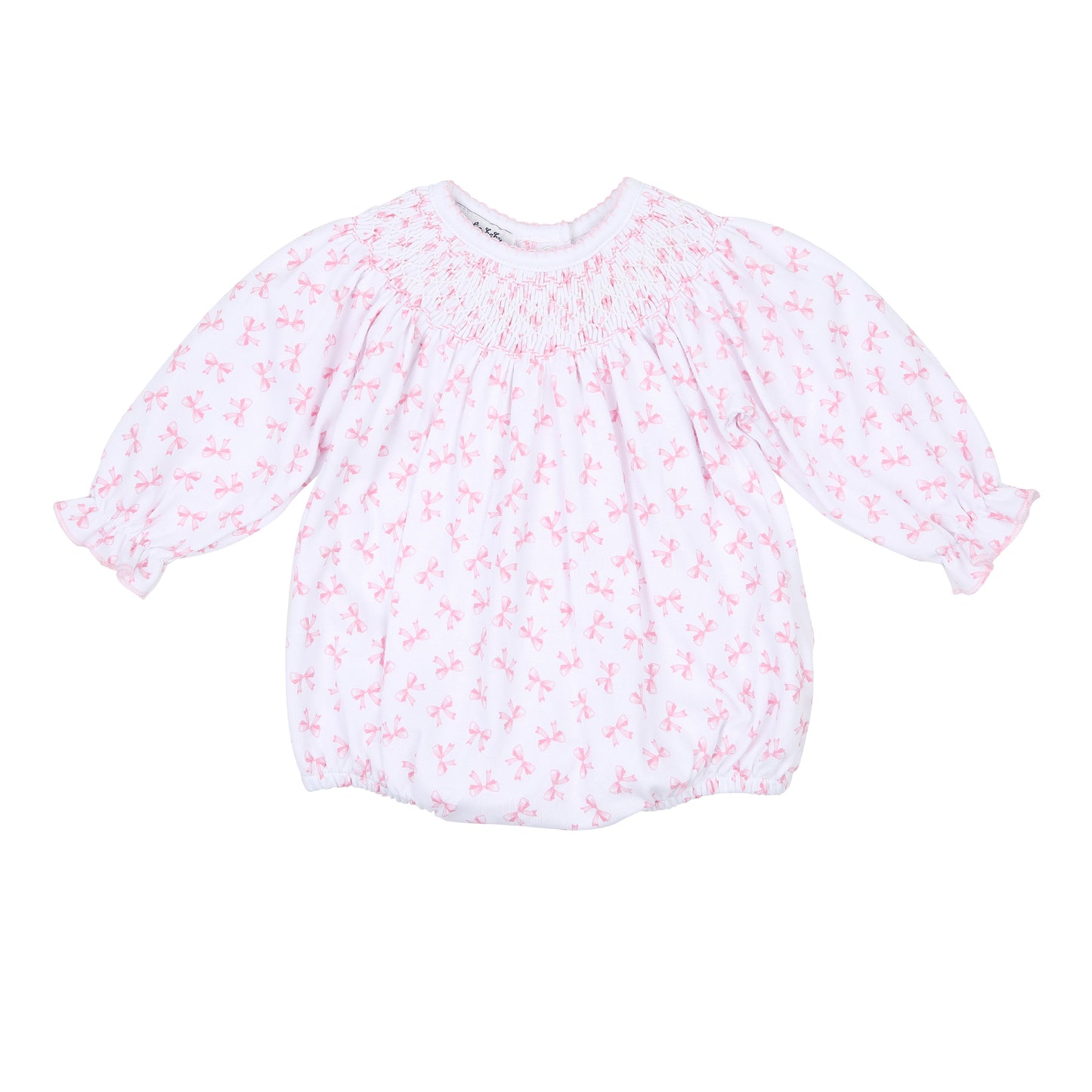 Baby Bows Pink Bishop Smocked Printed Long Sleeve Bubble