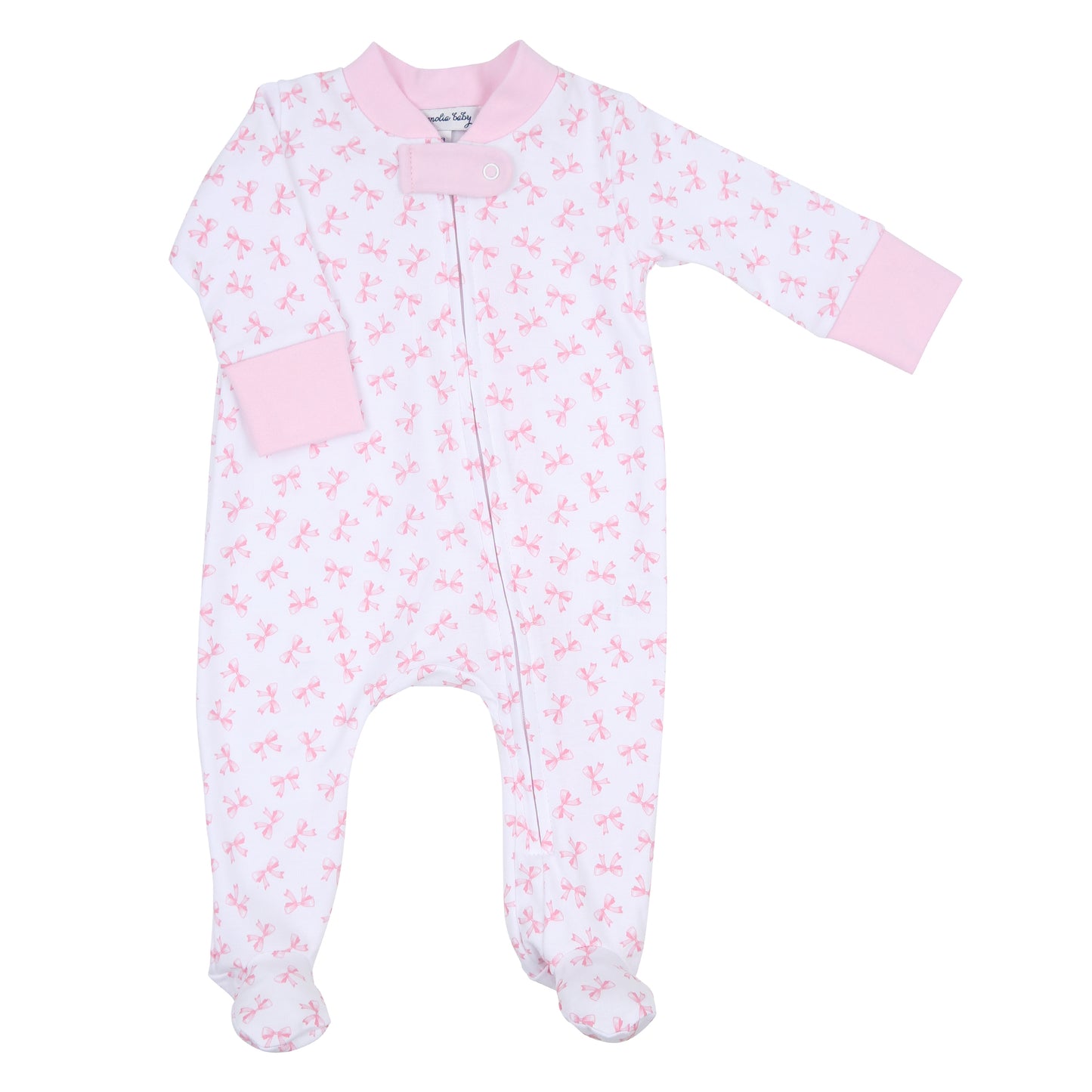 Baby Bows Pink Printed Zipper Footie