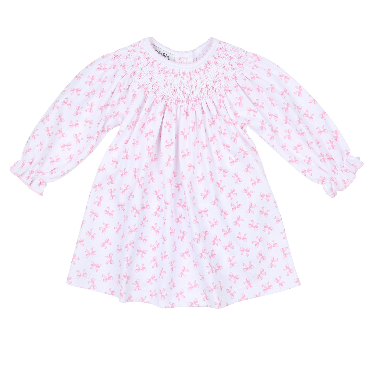 Baby Bows Pink Bishop Smocked Printed Long Sleeve Dress Set