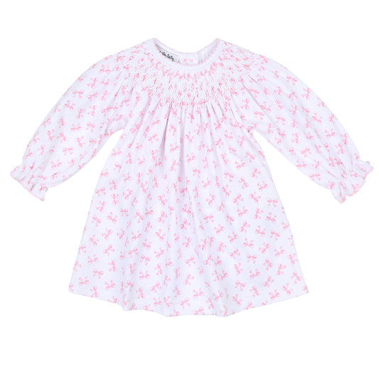 Baby Bows Pink Bishop Smocked Printed Long Sleeve Dress Set