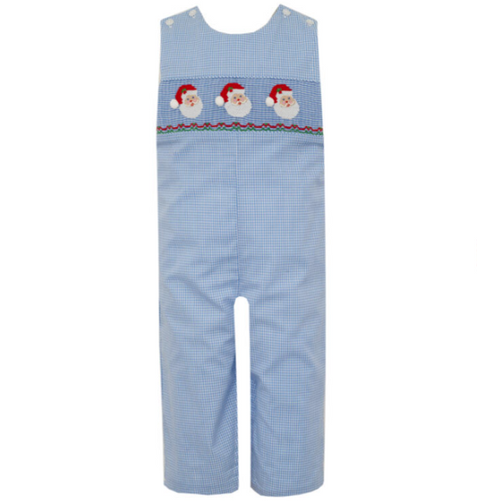 Boy's Santa Face Blue Gingham Long John John