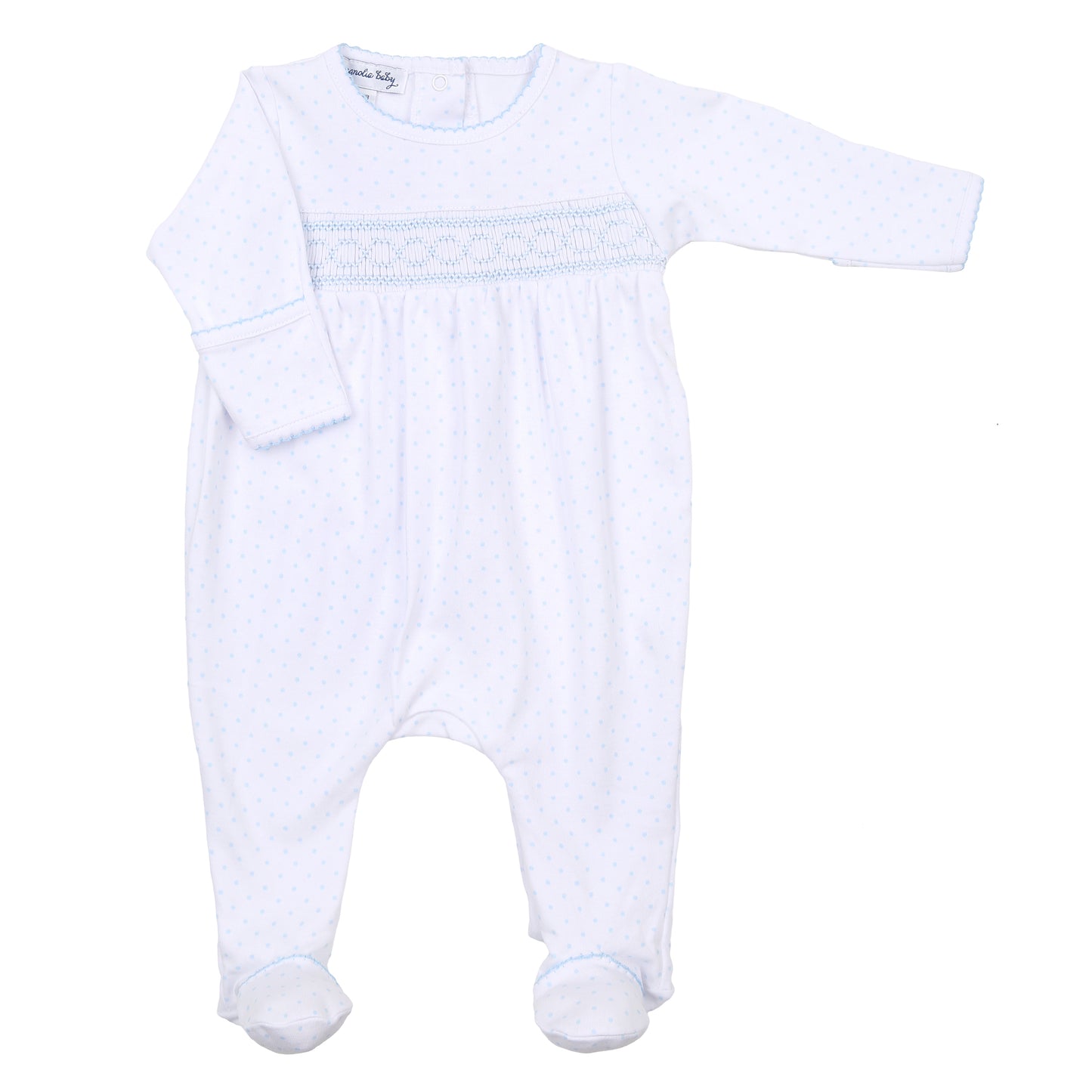 Blue Mini Dots Fall 24 Smocked Boy Footie