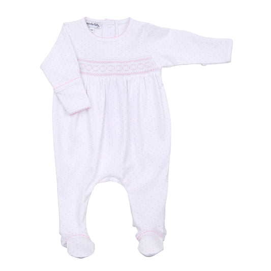 Pink Mini Dots Fall 24 Smocked Girl Footie