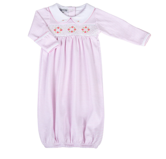 Lilly & Logan Pink Stripe Smocked Collared Gathered Gown