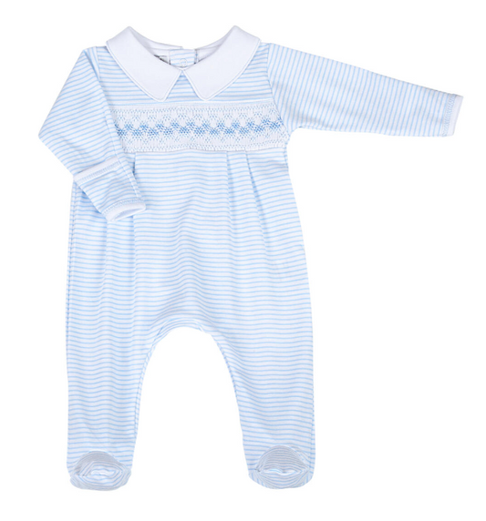 Lilly & Logan Blue Stripe Smocked Collared Footie