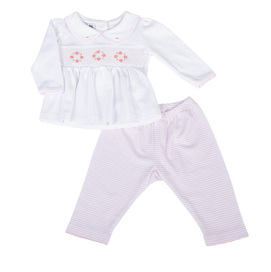 Lilly & Logan Pink Stripe Smocked Collared Pant Set