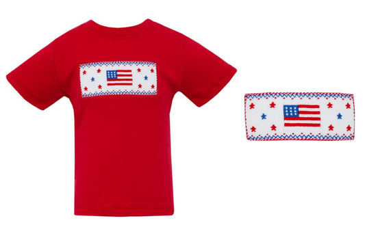 Boy's Flag Smocked Red T-Shirt