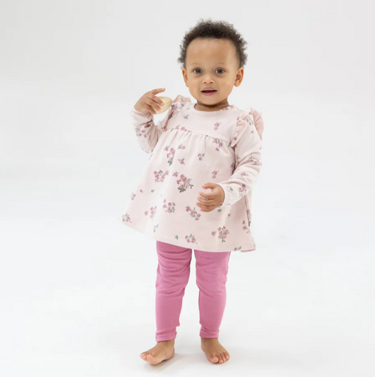 Ruffle Top Tunic & Rib Leggings, Pink Woodsorrel Floral