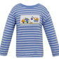 Boy's Construction Smocked Periwinkle Blue Stripe Long Sleeve T-Shirt