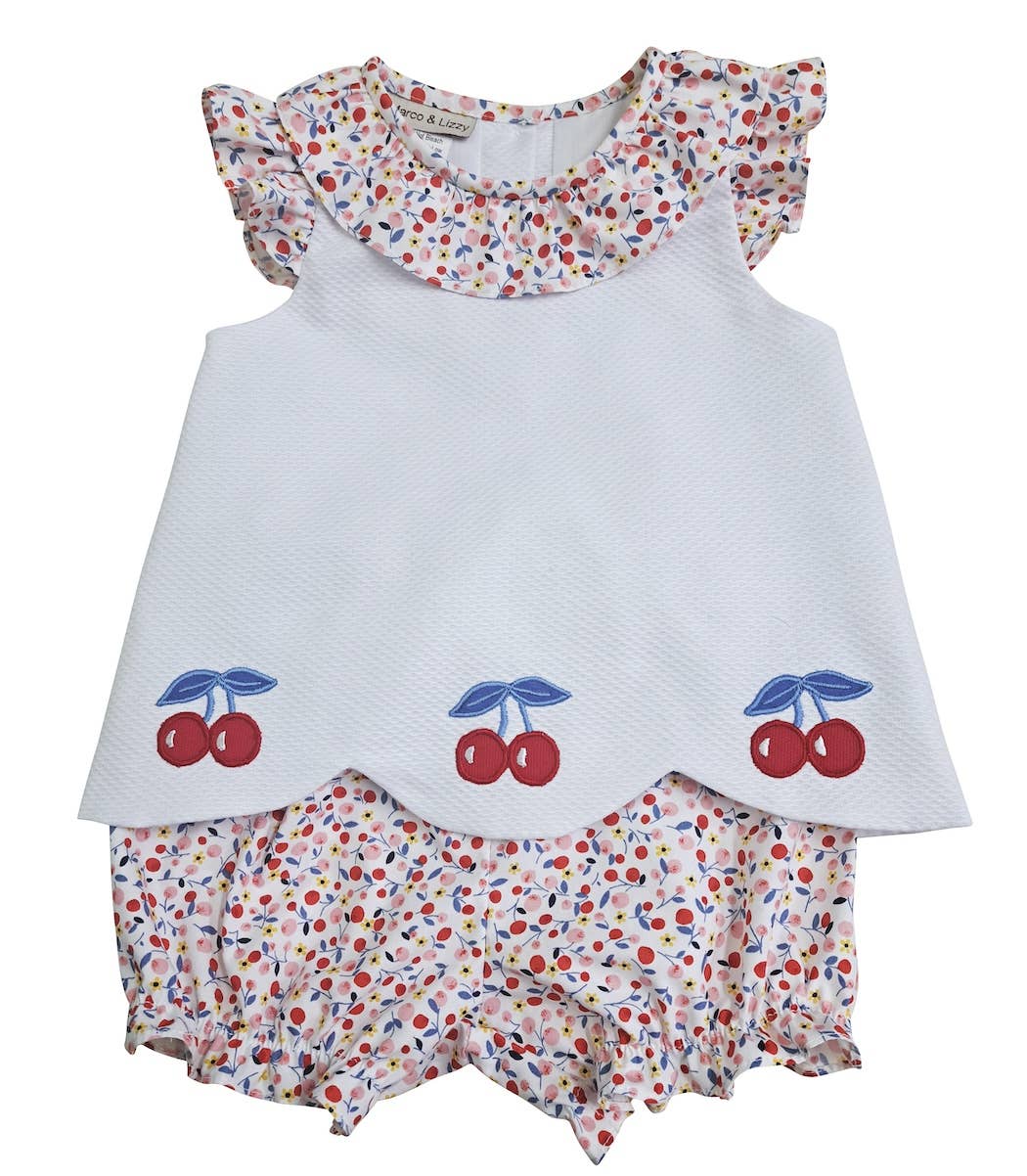 Cherry Print Applique Bloomer Set