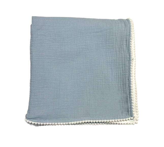 Muslin Swaddle, Chambray with White