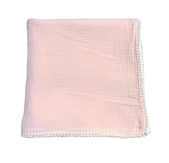Muslin Swaddle, Light Pink with White