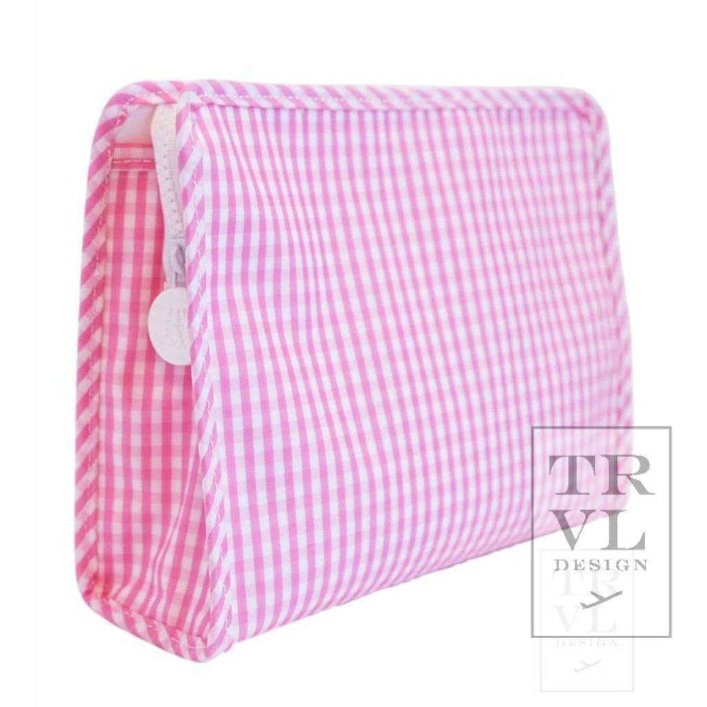 Large Roadie Zip Pouch, Gingham Pink