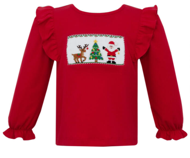 Santa Is Coming Smocked Ruffle Top