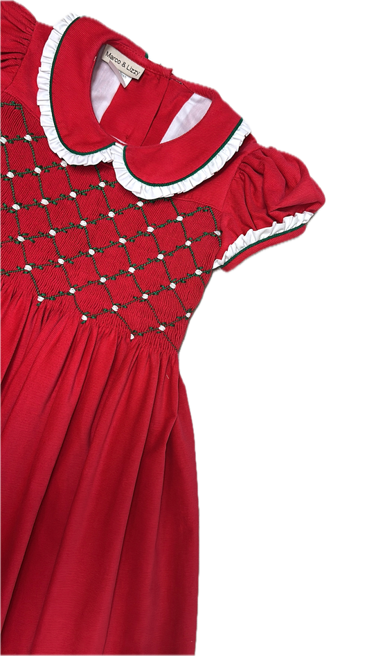 Red Corduroy Smocked Christmas Dress