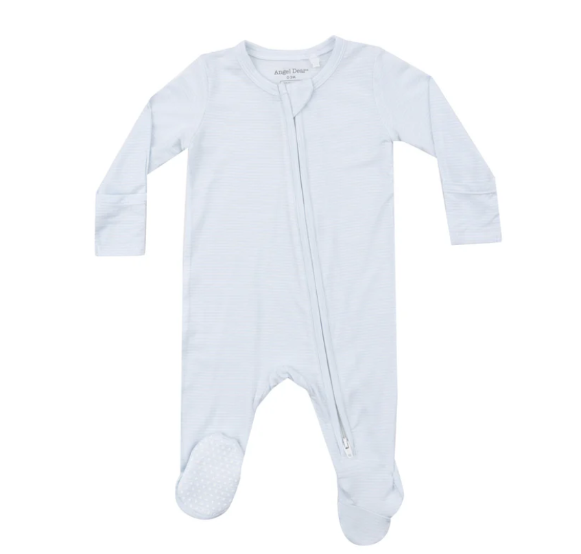 2 Way Zipper Bamboo Footie, Light Blue Stripe Fall 24