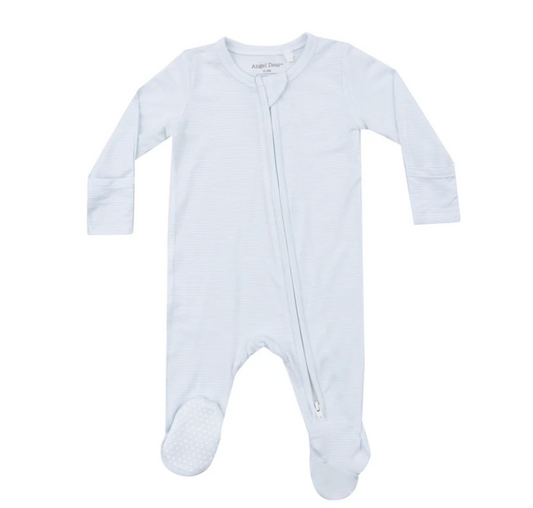 2 Way Zipper Bamboo Footie, Light Blue Stripe Fall 24