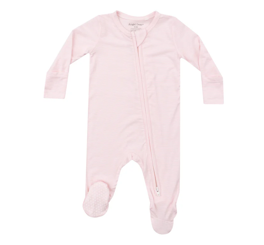 2 Way Zipper Bamboo Footie, Light Pink Stripe Fall 24