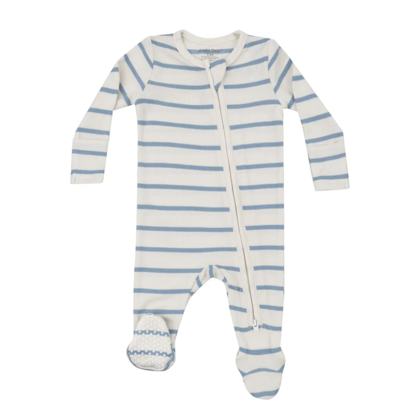 2 Way Zipper Ribbed Footie, Stripe Glacier Lake Blue