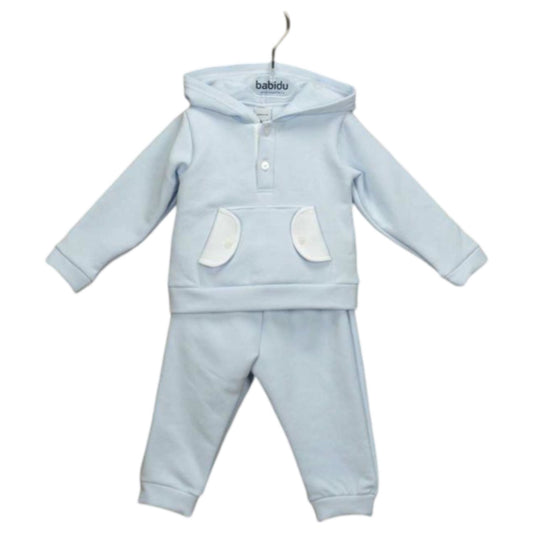 Sky Blue Long Sleeve Hooded Tracksuit Pant Set