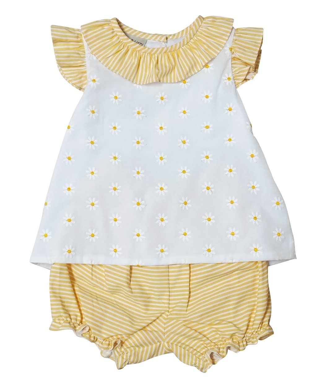 Daisies Embroidered Yellow Stripe Bloomer Set