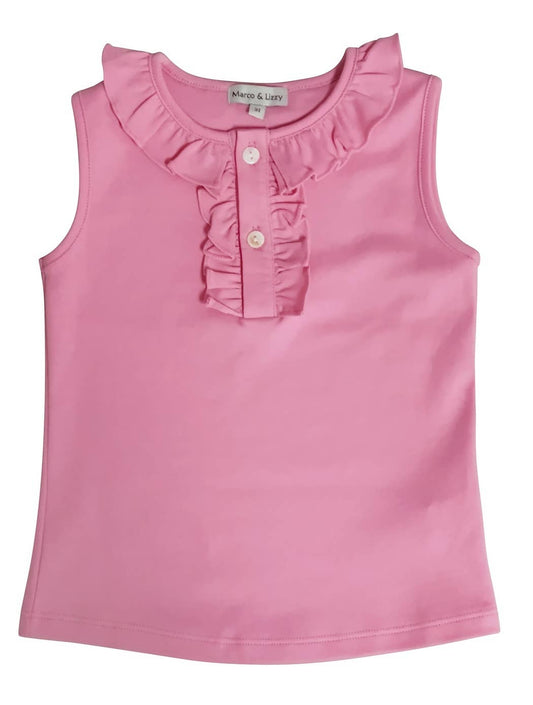 Girl's Fuchsia Ruffle Neck Sleeveless Top