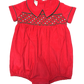 Red Corduroy Christmas Smocked Bubble