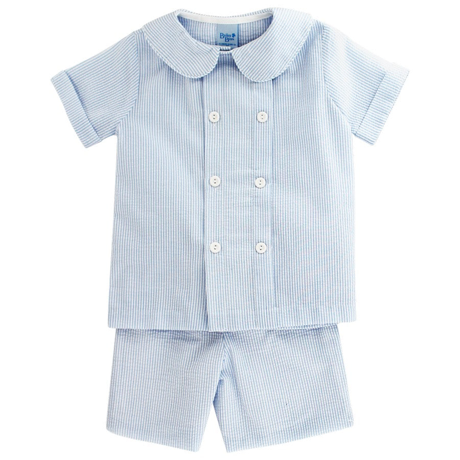 Light Blue Seersucker Stripe Dressy Short Set