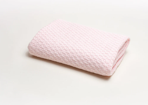 Stonewashed Basket Weave Blanket with Binding, Pink