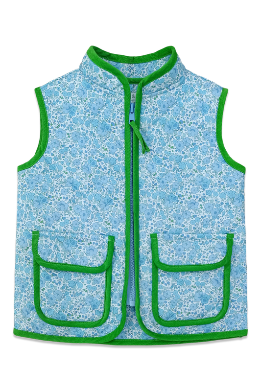 Cindi Vest, Blue & Green Floral