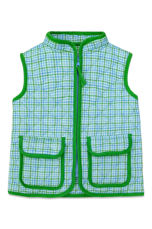 Foster Vest, Blue & Green Plaid